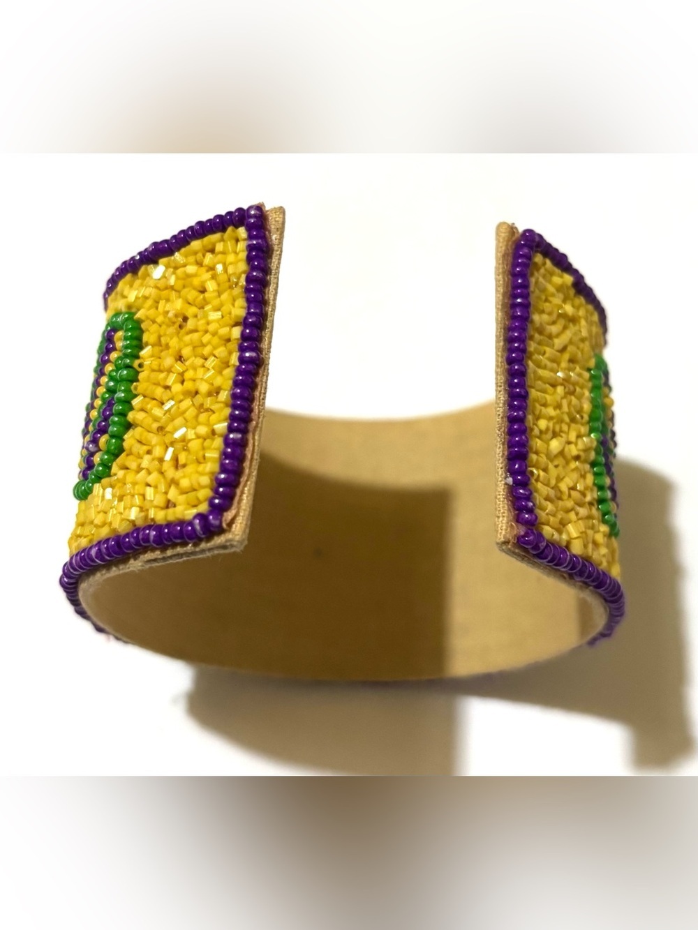 Hand-Beaded Yellow, Green & Purple Cuff Bracelet - Picture 3 of 3